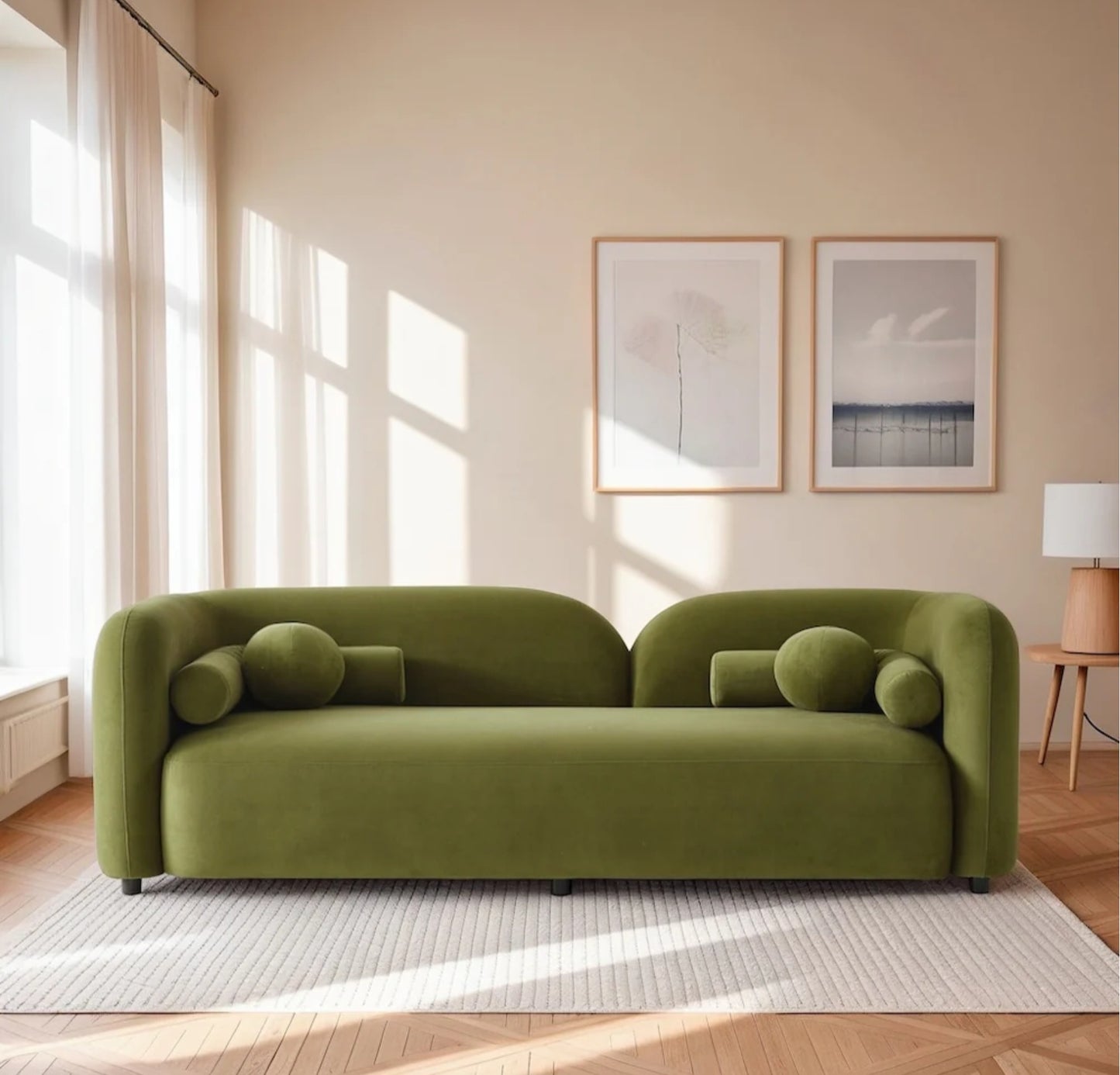 Donna  Japandi Style Olive Green Velvet Sofa