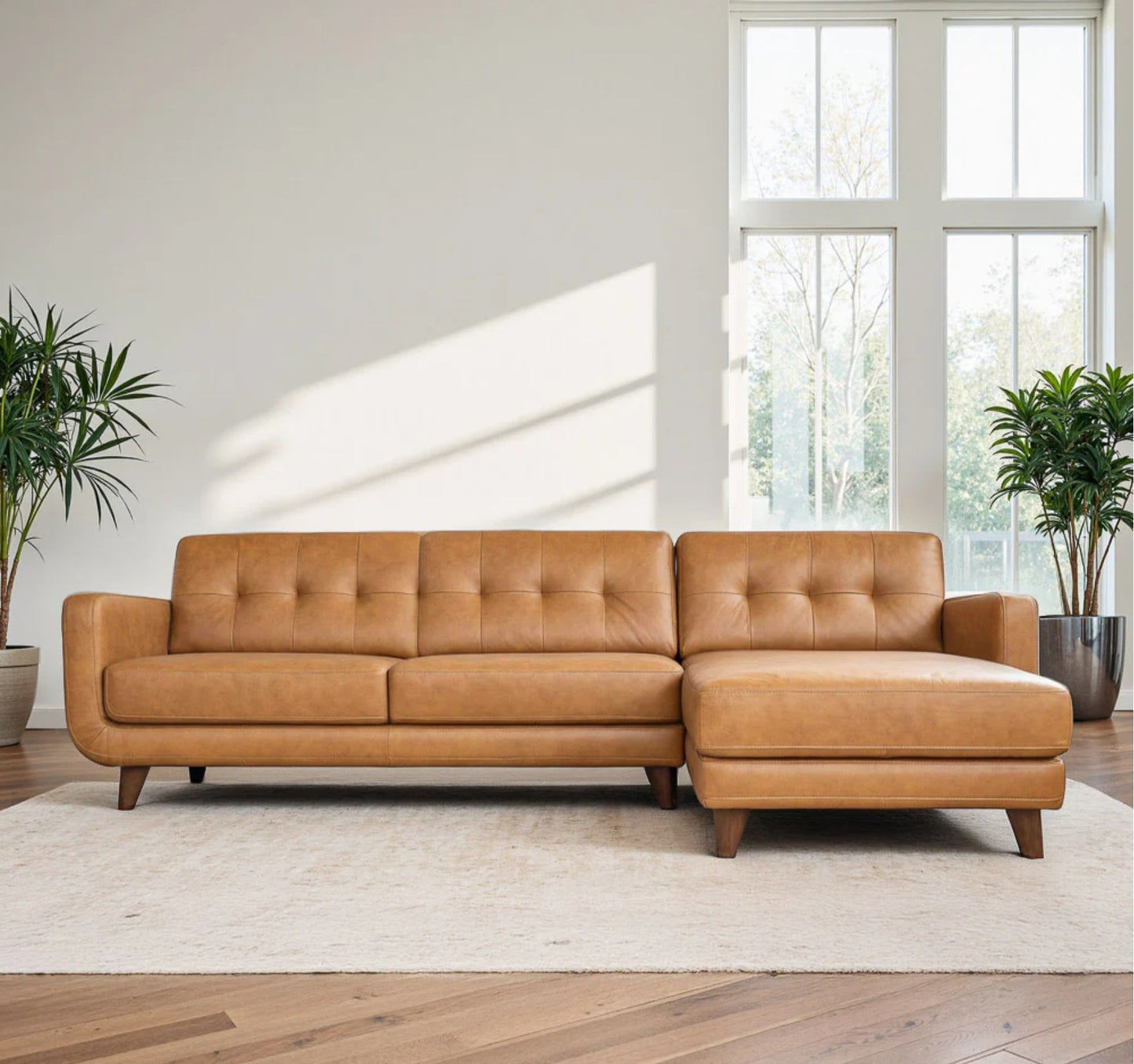 Allison Right-Facing Tan Leather Sectional Sofa
