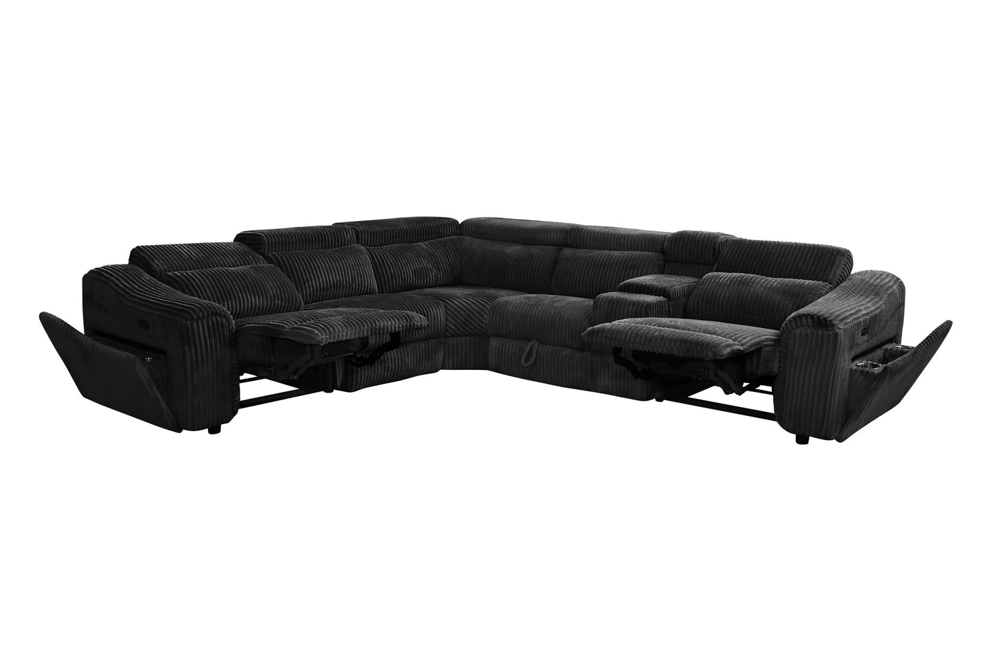 Yash Black Corduroy POWER Reclining Sectional S7033