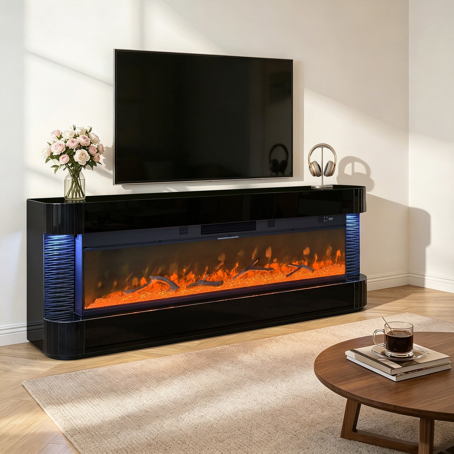 Lush Black LED/BLUETOOTH SPEAKERS  Fireplace Entertainment Center