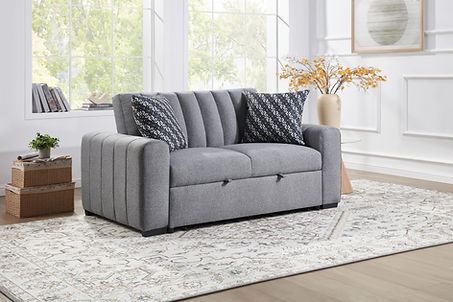 Zaira Grey Boucle Pullout Sleeper Sofa and Loveseat S351