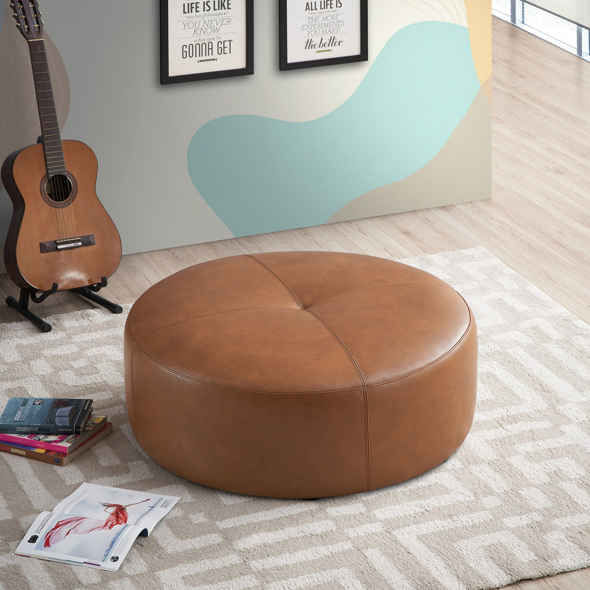 Rochelin Tan GENUINE LEATHER Ottoman