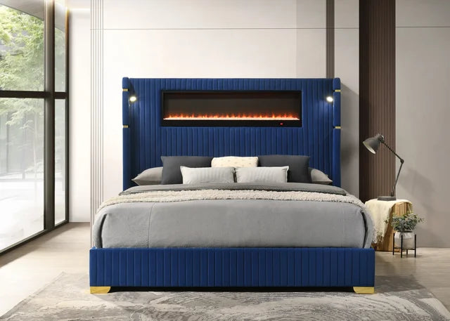 Romance2 Blue Fireplace/BlutoothSpeakers King Platform Bed
