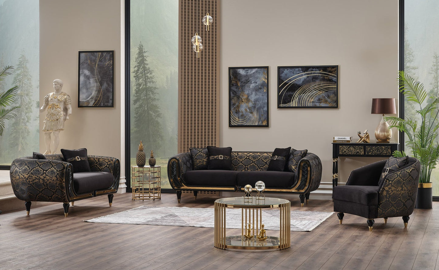 Lima 3-pieces (Sofa & Loveseat & Chair) Livingroom Set Black