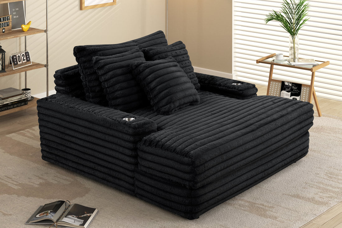 Black Cord Fabric Chaise 1400
