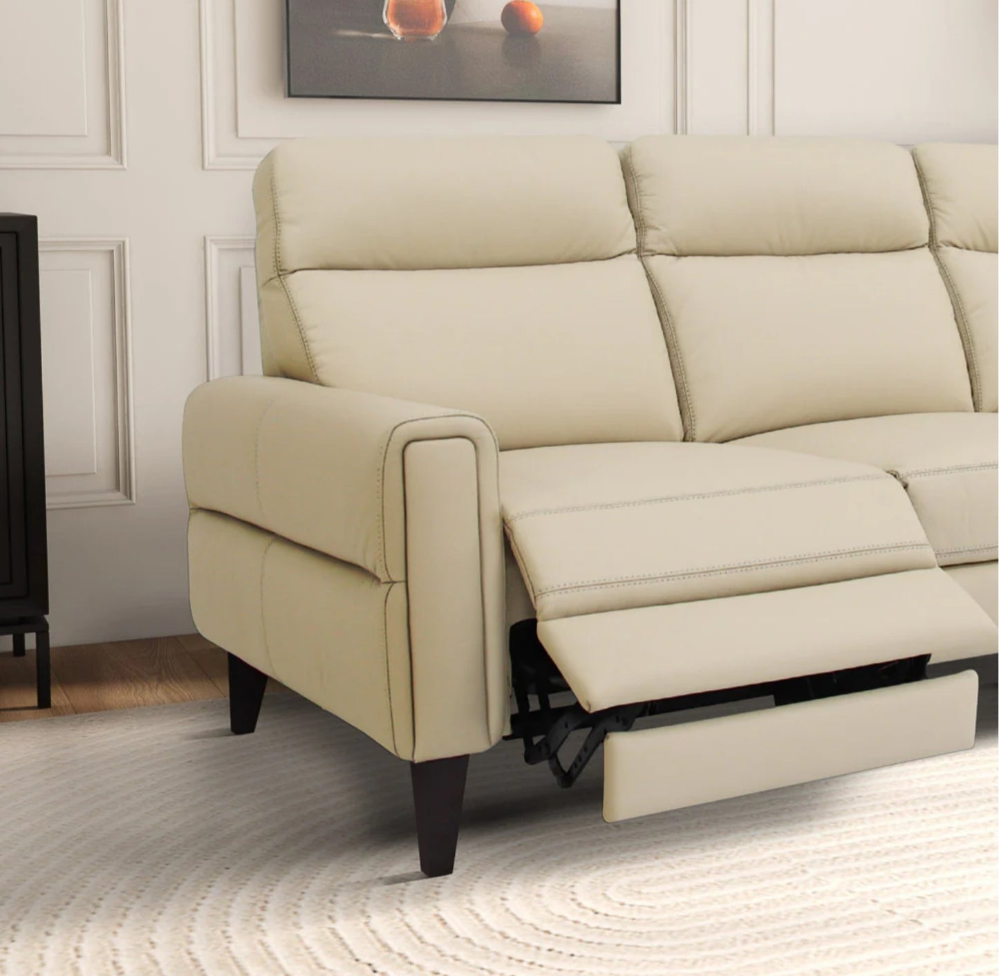Elliot Incliner Sofa Left - Cream POWER Genuine  Leather