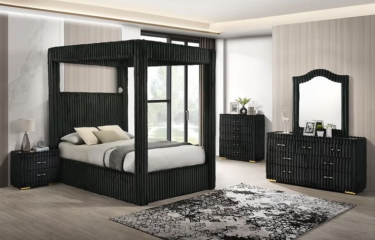 Atlam Black Corduroy Platform Bedroom Set  B9013