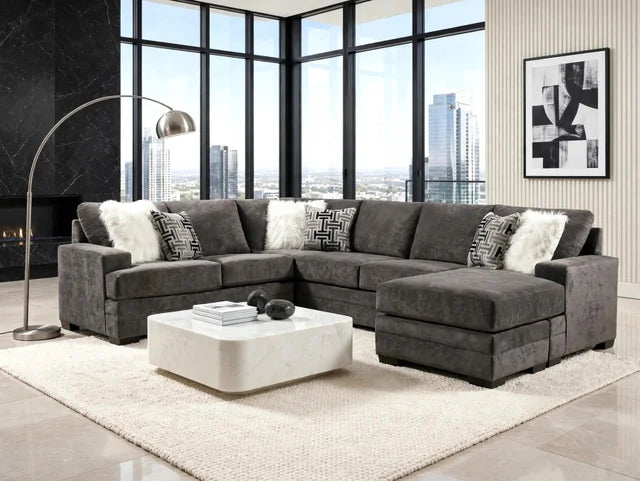 2760-07 Charcoal Fabric Reversible Sectional