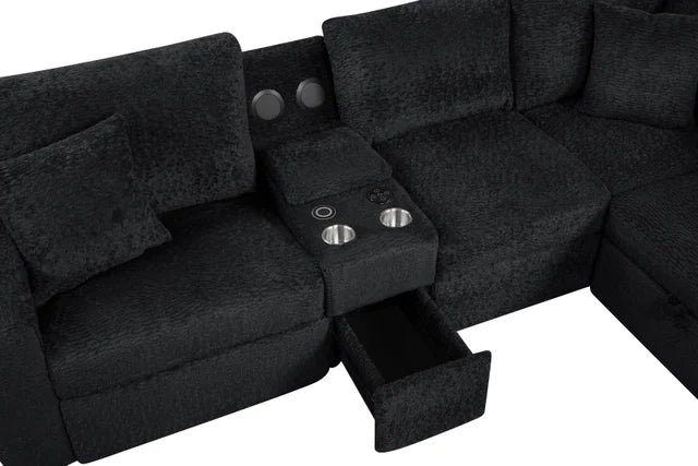 Hunter Black Fabric BLUETOOTH SPEAKERS Pull Out Bed   Sectional