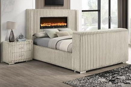 Henley Cream Corduroy FIREPLACE/TV STAND/BLUETOOTH SPEAKERS King Bed B2040