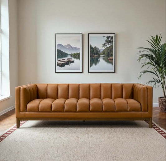 Melissa 91" Mid-Century Modern Tufted Vegan Leather Sofa