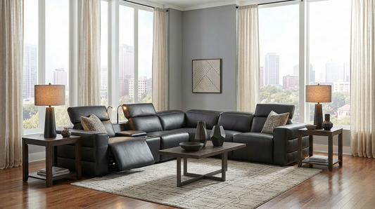 Holly Black Italian Leather/Match POWER Reclining Corner Sectional (3 Power Recliners + 1 Console) MI-2520