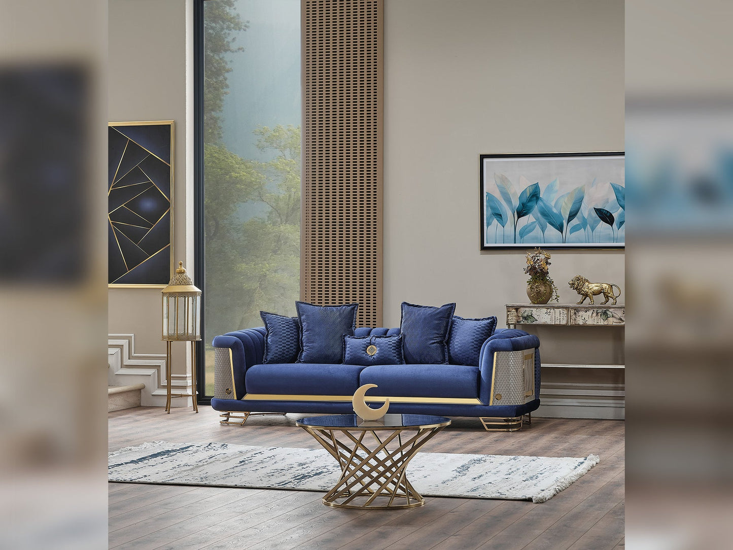 Romans 3-pieces (Sofa & Loveseat & Chair) Livingroom Set Navy Blue