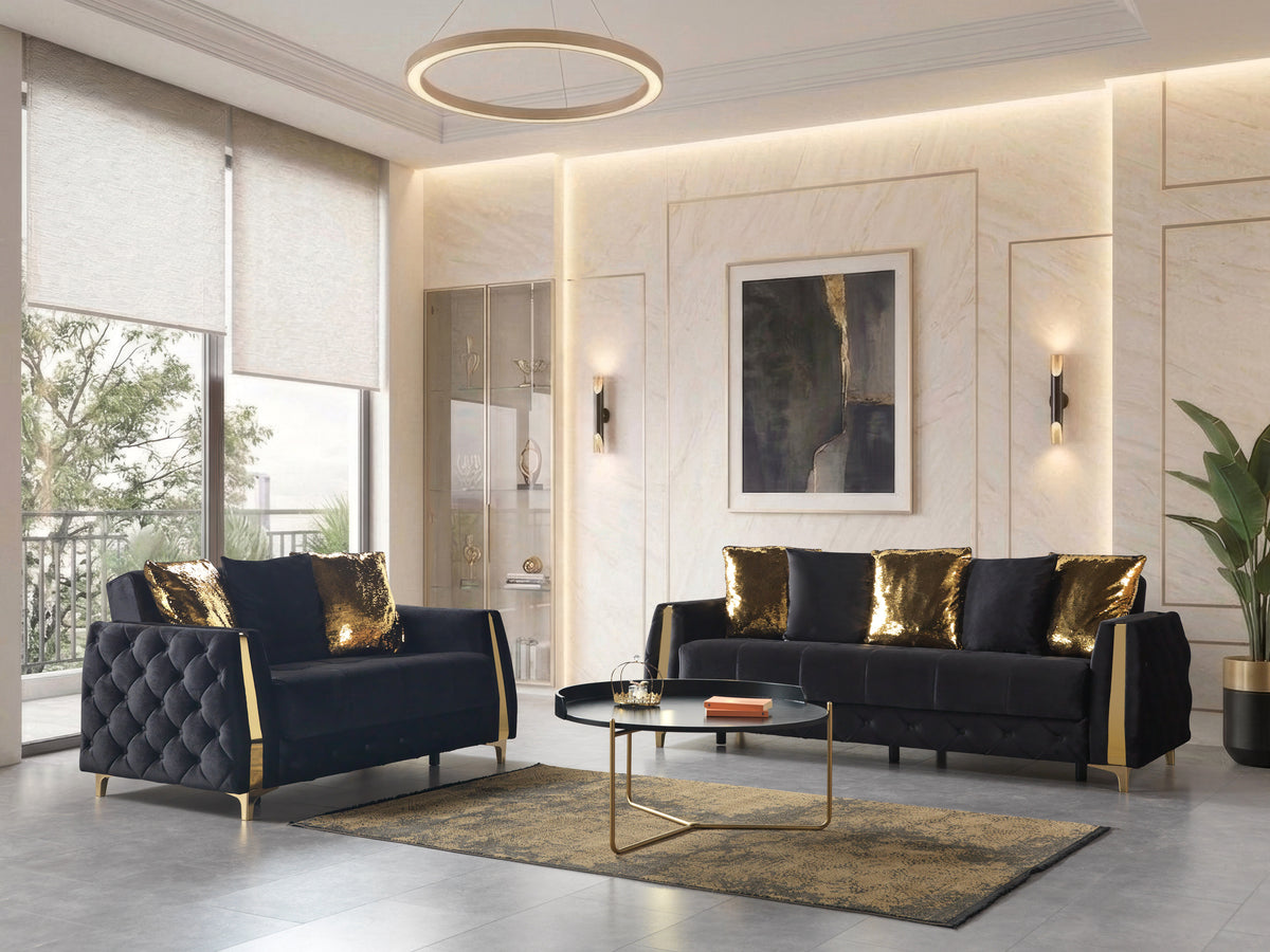 Florence Black Velvet Sofa 88" & Loveseat 64"
