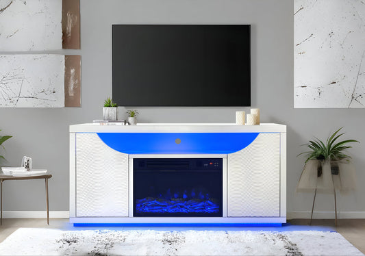 Maya White 63" Fireplace TV Stand A-F07