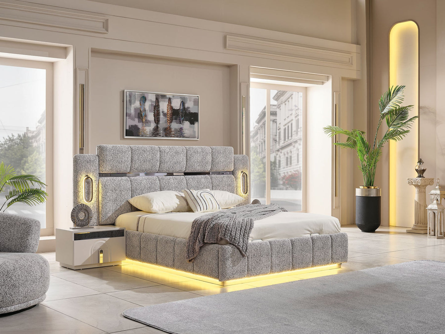 Parma Luxury Bedroom Set(Bed & Dresser With Mirror & 2 Nightstand)