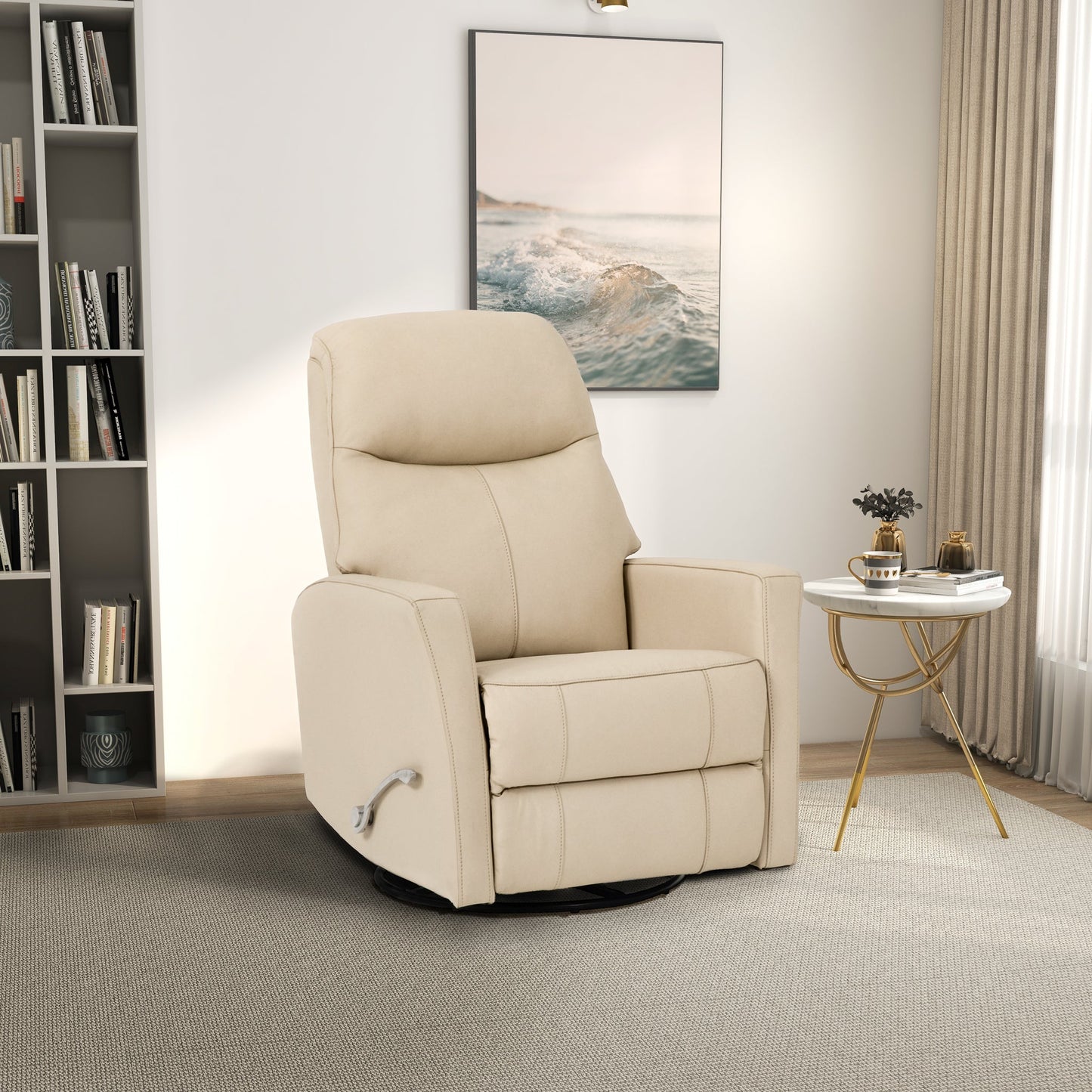 Harlow Swivel Glider Top Grain Leather Recliner Chair - Ivory