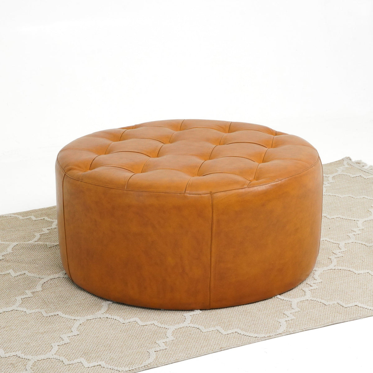 Seletar Mid-Century Modern Tan Leather Ottoman