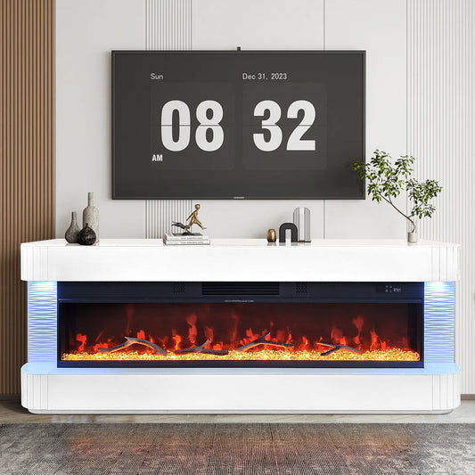 Lush White LED/BLUETOOTH SPEAKERS  Fireplace Entertainment Center