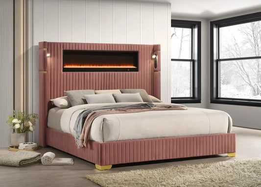 Romance2 Pink Fireplace/BlutoothSpeakers King Platform Bed