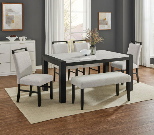 Jules Black/Light Gray Faux Marble Dining Set