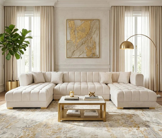 Jayla Ivory Velvet Double Chaise Sectional