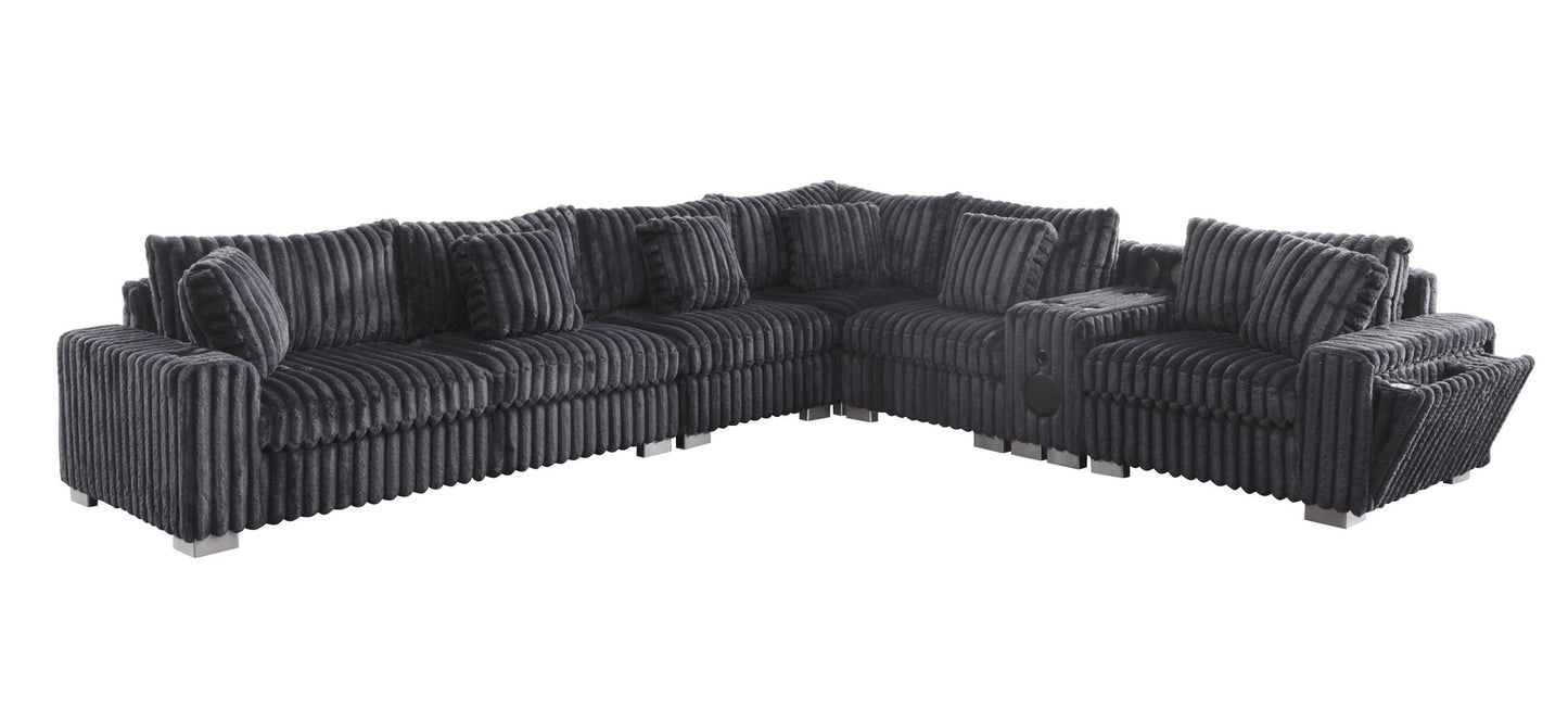 Snuggle Station Grey Corduroy BLUETOOTH SPEAKERS 7pc Sectional  S329