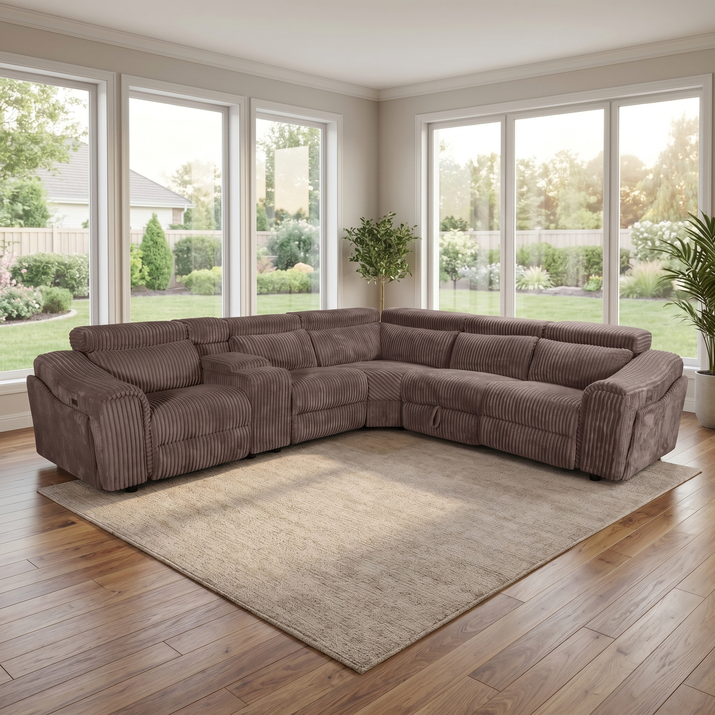 Yash Brown Corduroy POWER Reclining Sectional S7033