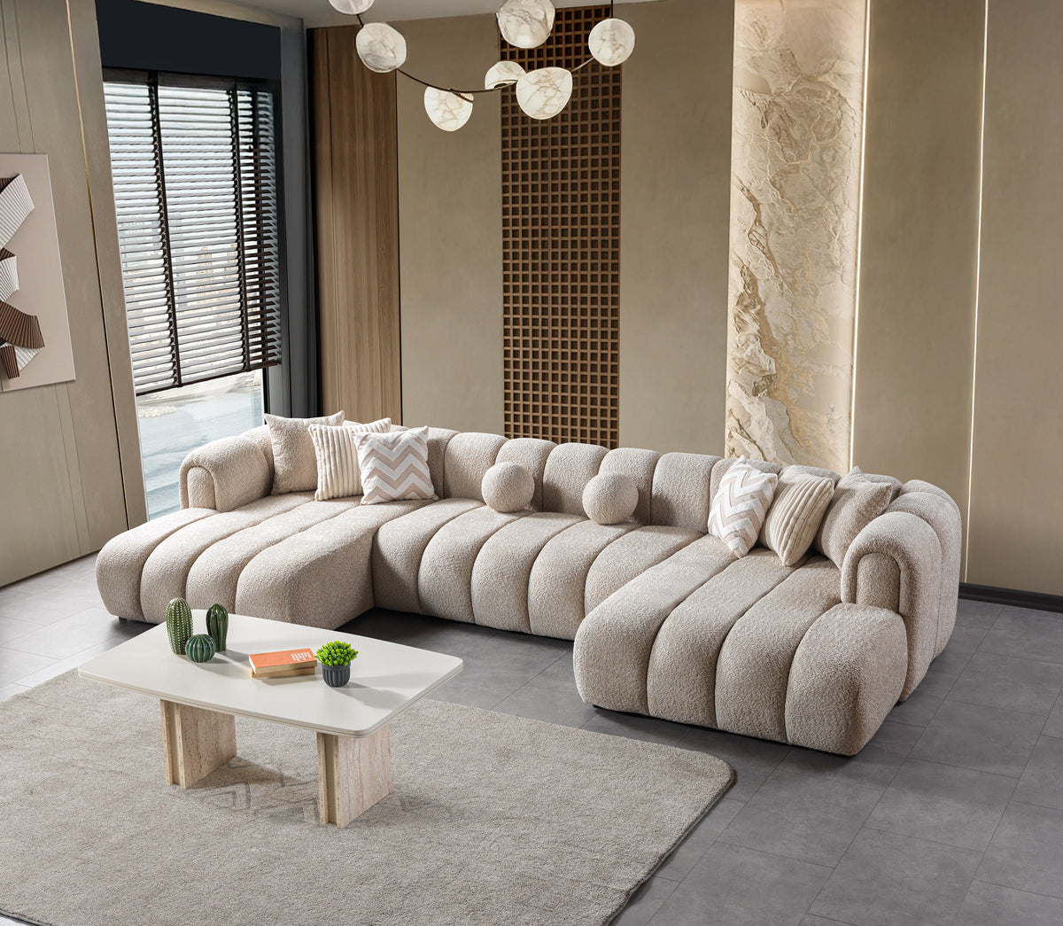 Lis Sand Boucle Double Chaise 147" Sectional