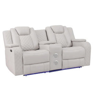 Radiant Grey POWER/LED/BLUETOOTH SPEAKERS Reclining Sofa and Loveseat SH8895