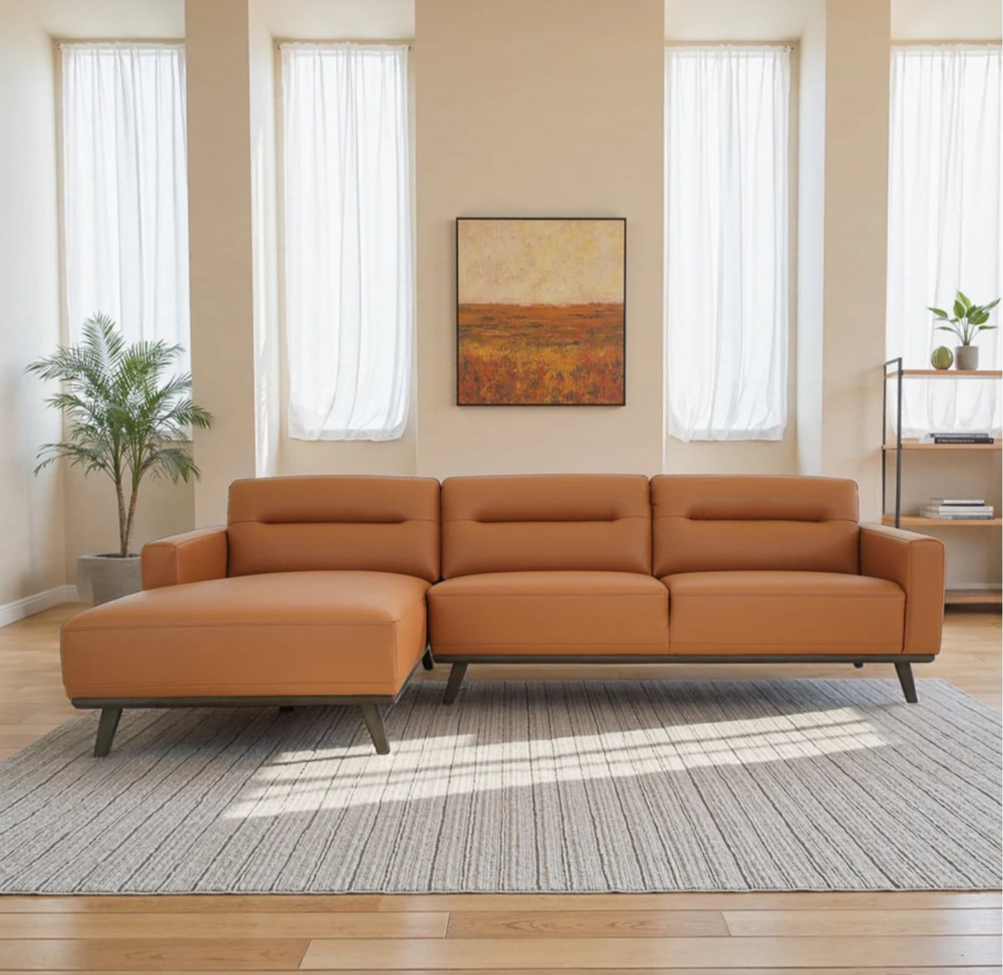 Ella 110" L-Shaped Cognac PU Leather Left Sectional