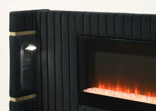 Romance2 Black Fireplace/BlutoothSpeakers  King Platform Bed