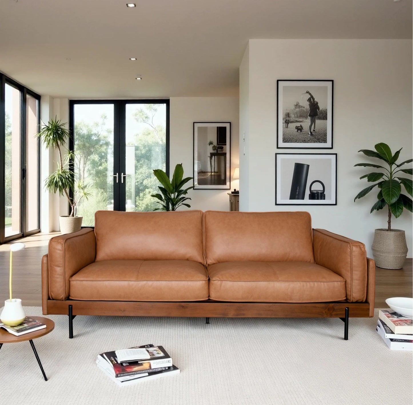 Utica Genuine Leather  Sofa with Metal Legs & Sustainable Materials