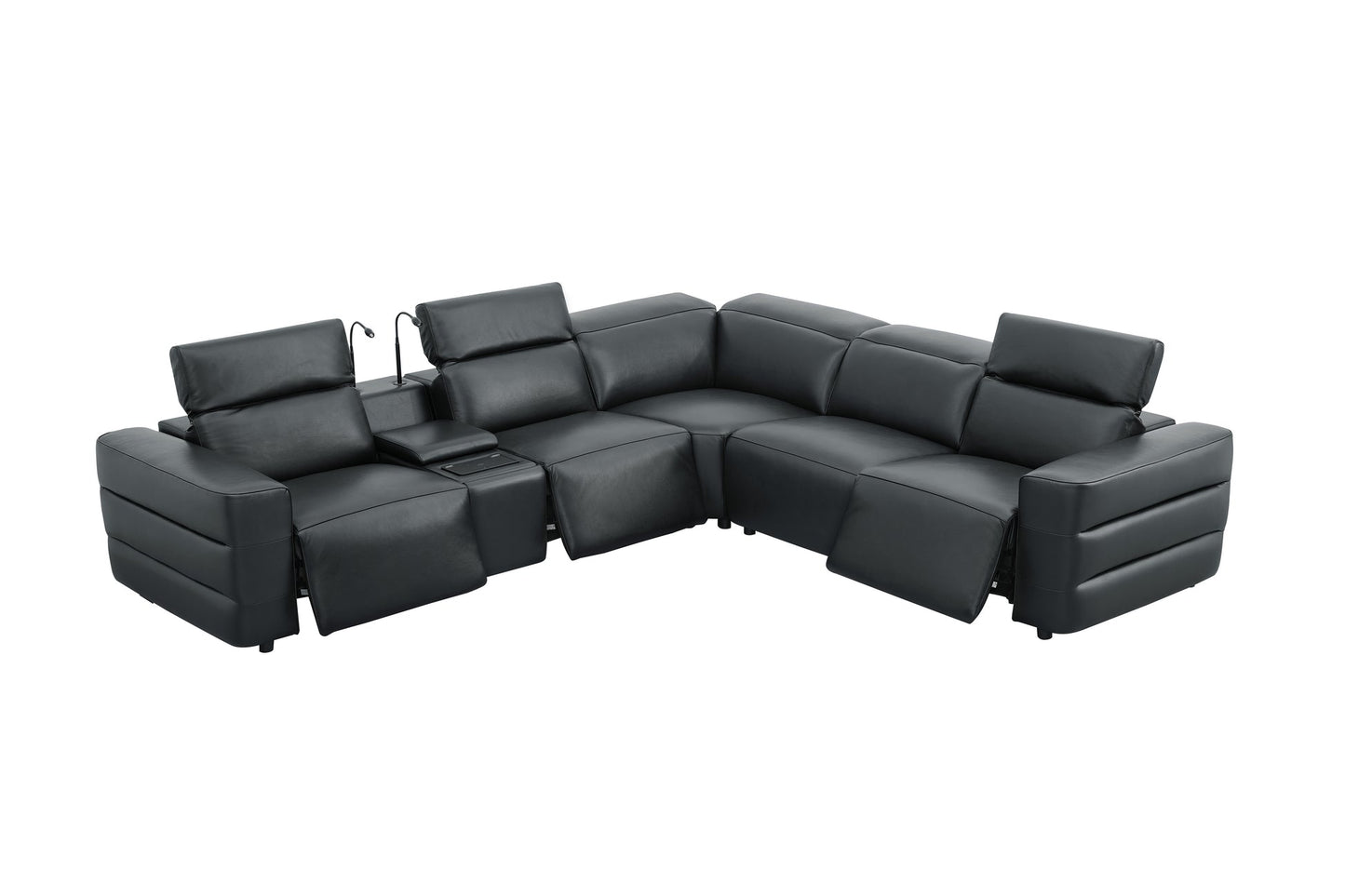 Holly Black Italian Leather/Match POWER Reclining Corner Sectional (3 Power Recliners + 1 Console) MI-2520