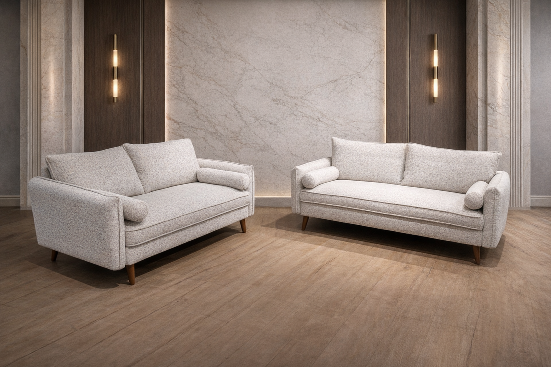 Vanti Beige Fabric Sofa and Loveseat