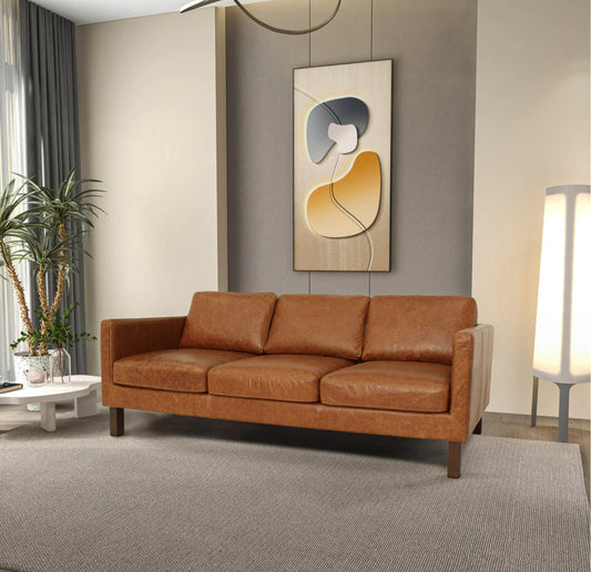 Memphis Waxy Cognac Genuine Leather Sofa