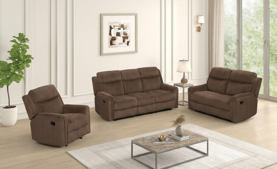 Grace Brown Corduroy 3pc Reclining Living Room Set  S8585
