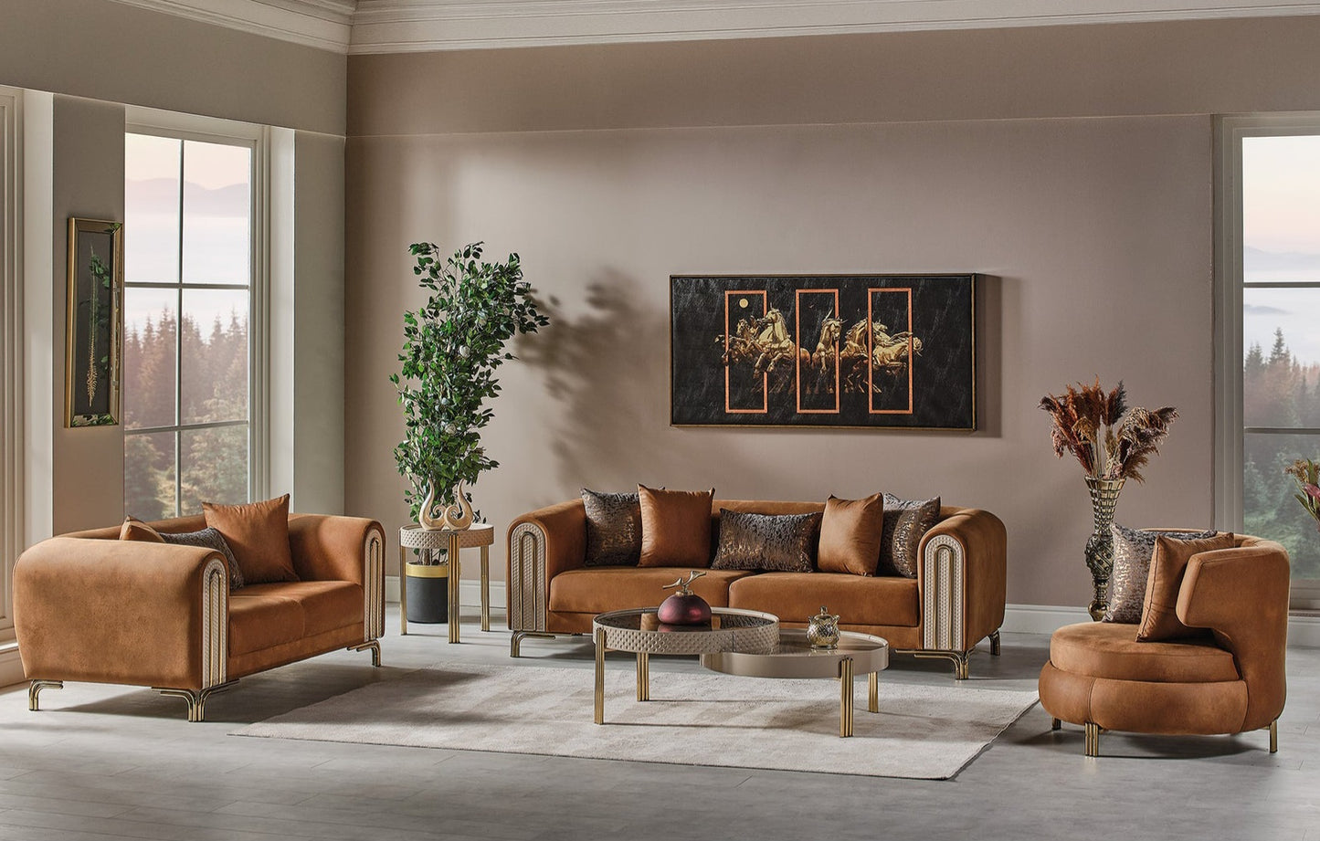 Paris 3-pieces (Sofa & Loveseat & Chair) Livingroom Set Brown
