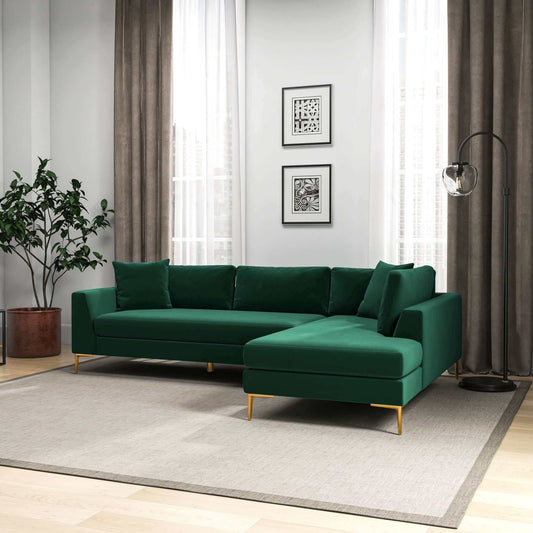 Mano 112" Green L-Shaped RAF Velvet Sectional - Harwin Furniture