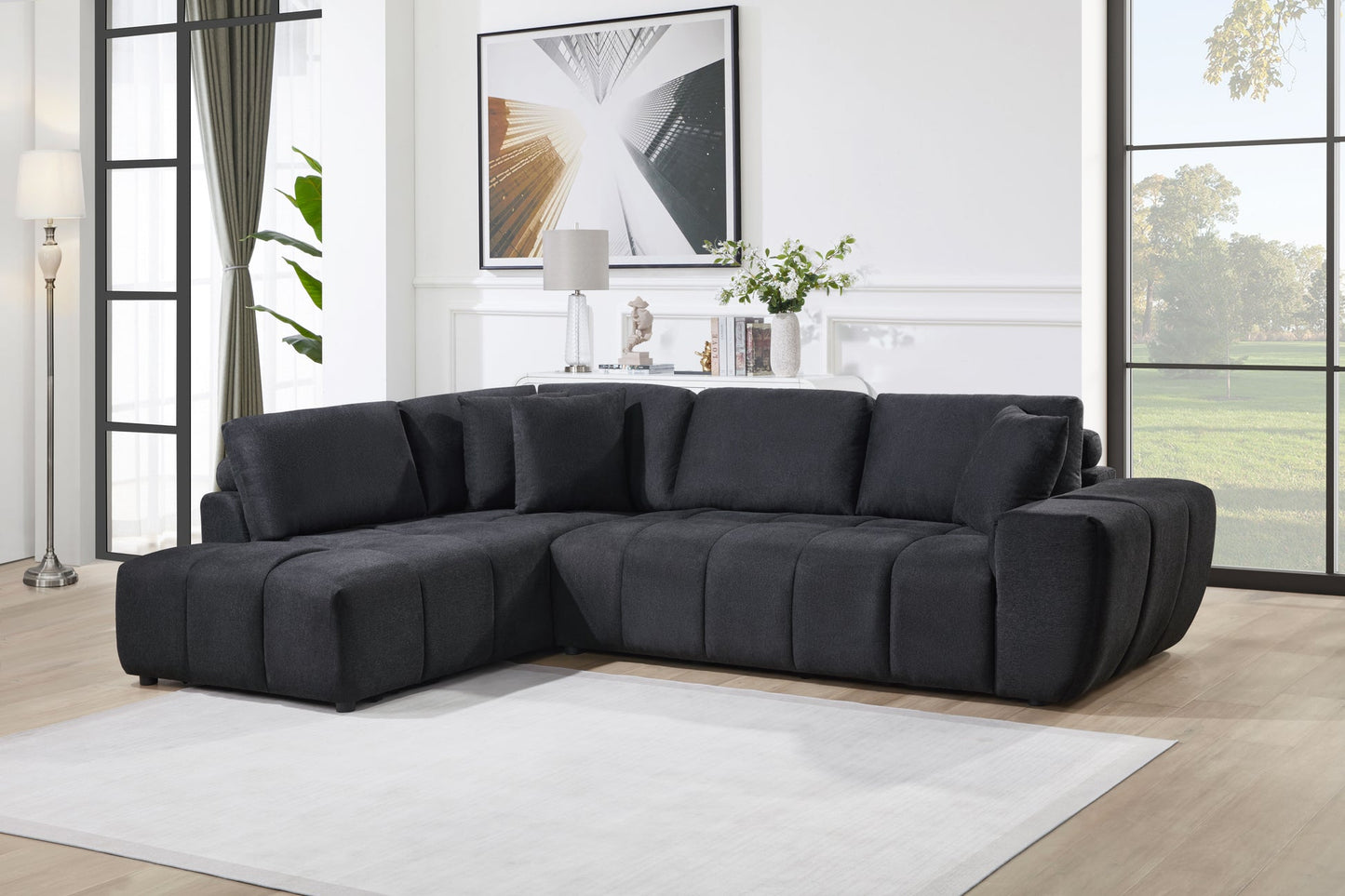Uptown Black Fabric Sectional