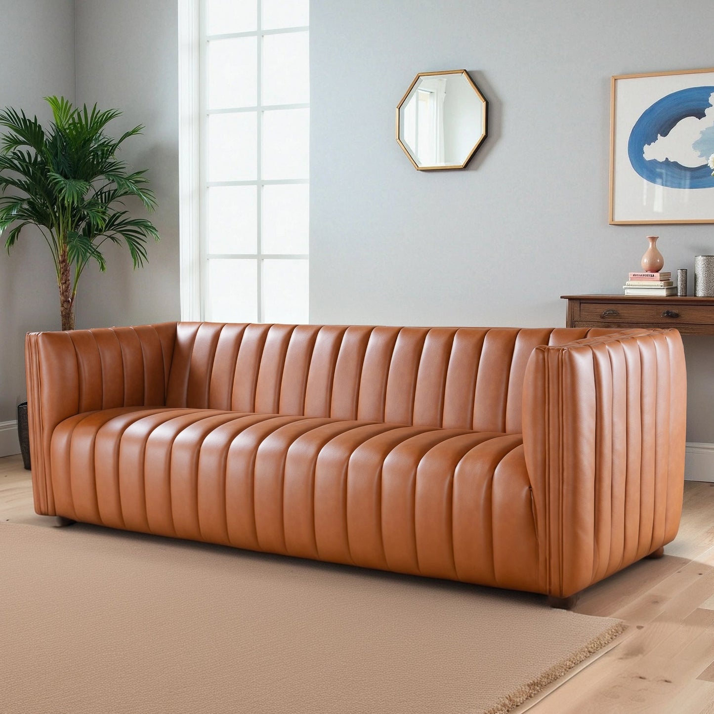 April 86" Cognac GENUINE LEATHER Sofa