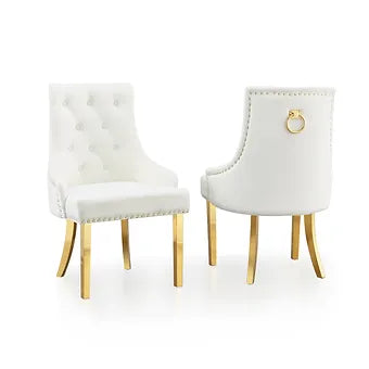 Viva White/Gold Faux Marble Dining Set D610