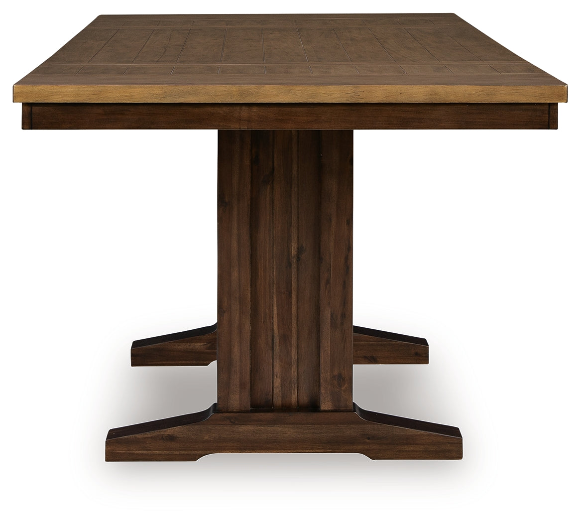Rylandeen Light Brown/Dark Brown Counter Height Extension Dining Table 4 Barstools and Bench PCD687