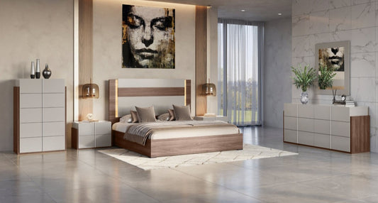 Aryan Collection Beige LED Italian Bedroom Set