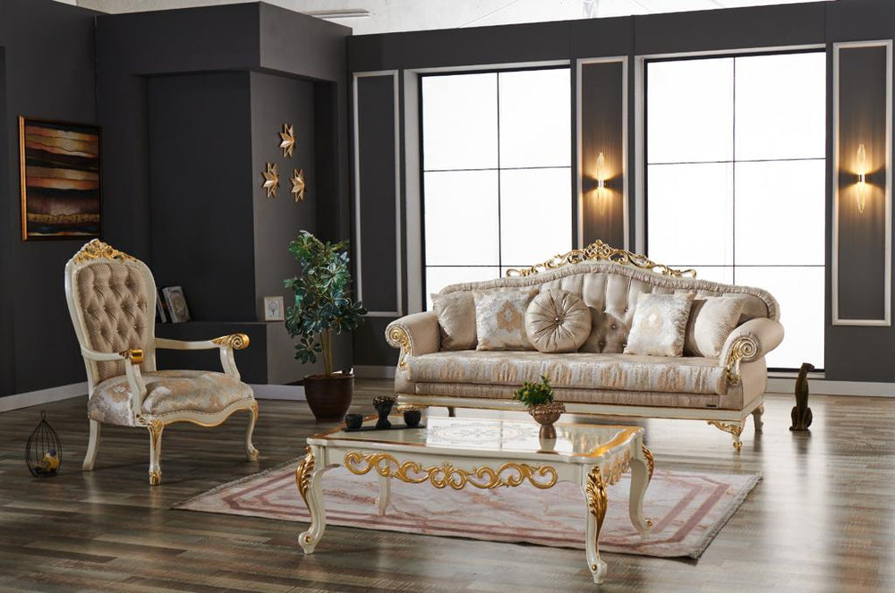 Kardelen 2-pieces (1 Sofa & 1 Loveseat) Livingroom Set Cream