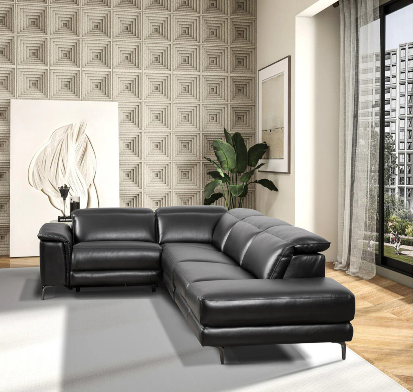 Zander Black PU Reclining POWER Sectional Sofa
