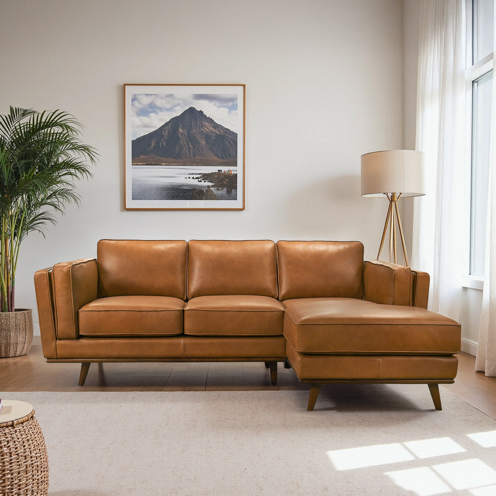 Chase 92" Tan Genuine Leather RAF Sectional