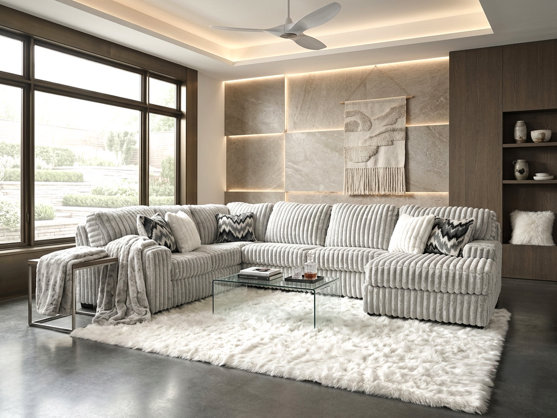 Gray Corduroy Fabric Sectional 9800