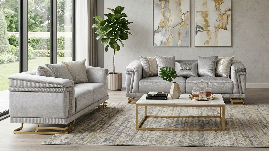 Amalfi Grey Fabric Living Room Set