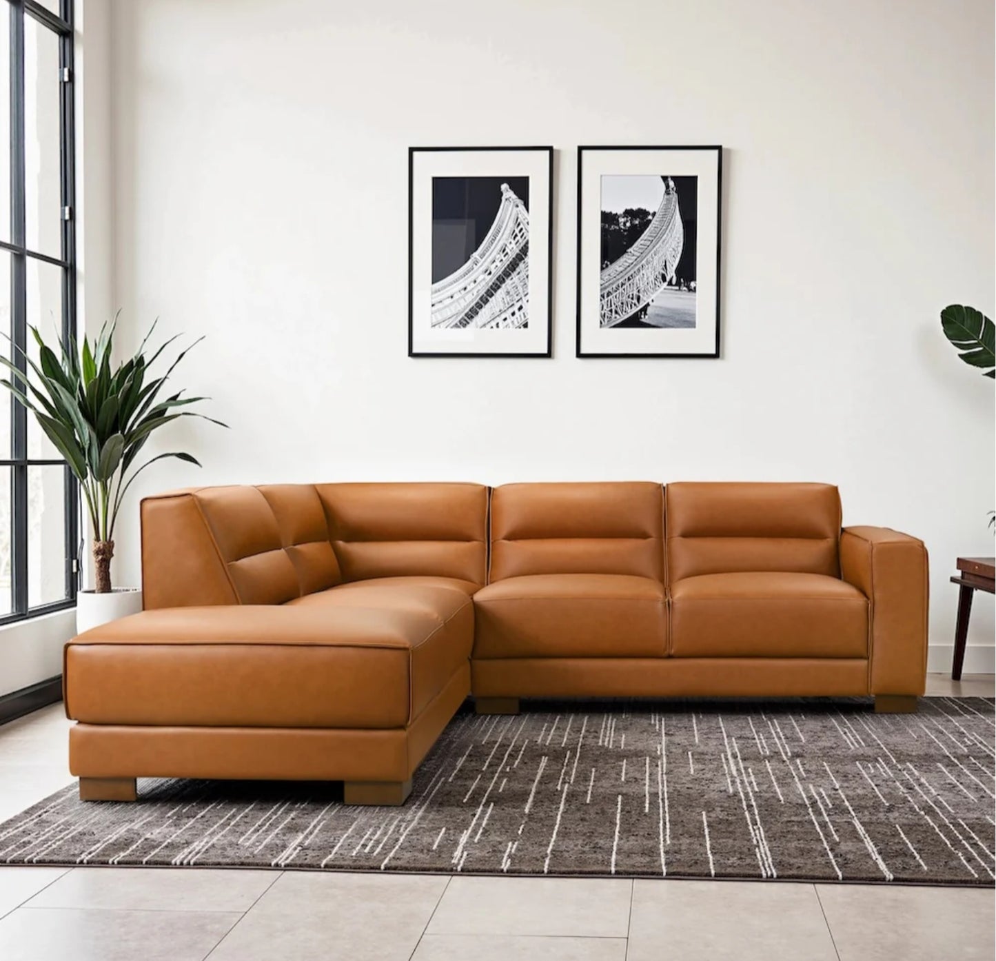 Muncie L-Shaped Sofa with Plush Cushions & Walnut Wood Legs